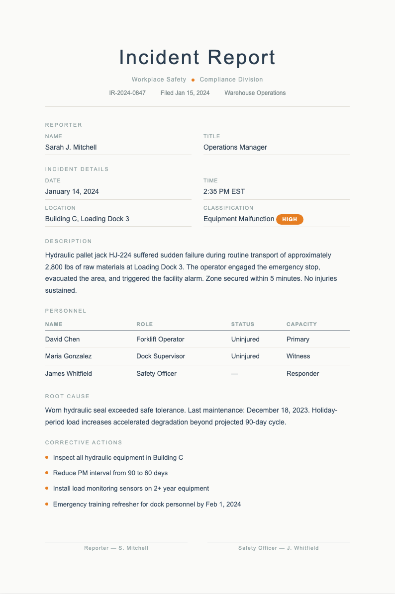 Nordic Scandi clean incident report